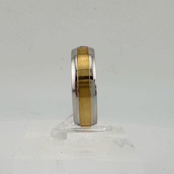 10 kt Gold & Stainless Steel Single Diamond Wedding Band Size 12 - Picture 4 of 8